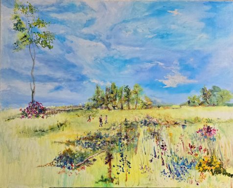 Spring Play Original one of a kind oil on linen canvas painting of Springtime ball games in the park