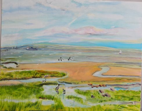 Shades Of Morecambe Original singular oil on linen canvas painting of Morecambe Bay, tide, coastal birds