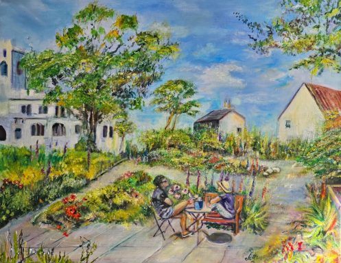 Pedals and Quite Conversations One off a kind original oil on linen canvas painting, garden sanctuary